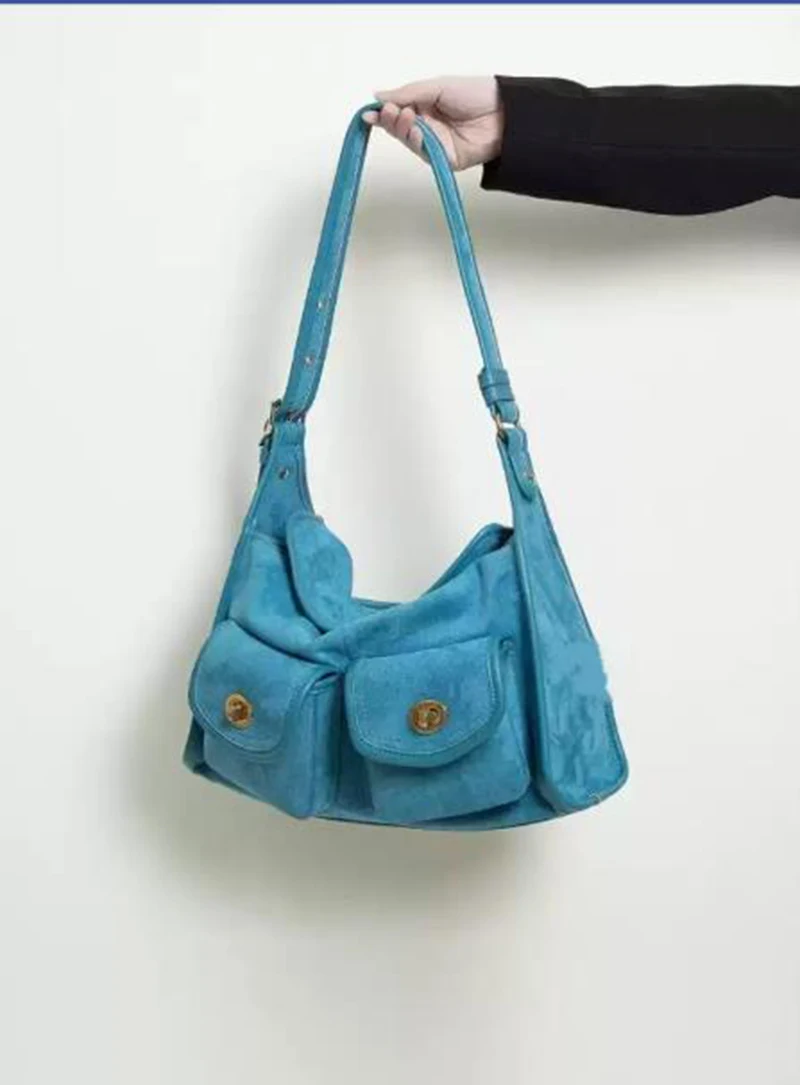 

Повседневная пригородная большая вместительная замшевая сумка-подушка на одно плечо, сумка через плечо в винтажном стиле, полиэстеровая подкладка с застежкой