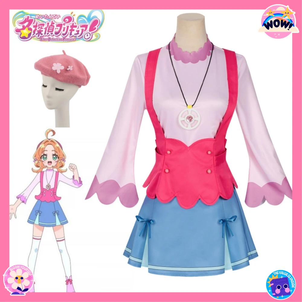 

Star Detective Precure Akechi Anna Daily Cosplay Costume Dress Pink Hat Accessories Women Comic Con Halloween Party Outfit