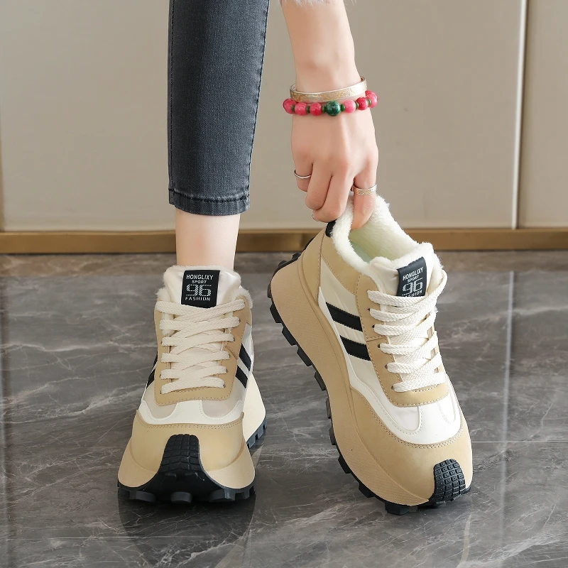 أحذية رياضية شتوية دافئة مبطنة بالصوف، أحذية نسائية كاجوال، عصرية متعددة الاستخدامات، غير قابلة للانزلاق ومقاومة للاهتراء، HL871-2 #6