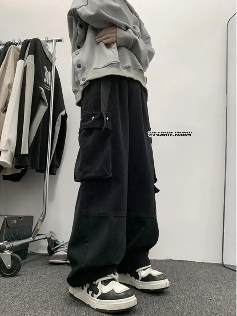 Pantalon de travail hip-hop américain à grandes poches pour hommes et femmes, coupe ample, jambe droite, pantalon décontracté à jambes larges, tendance automne