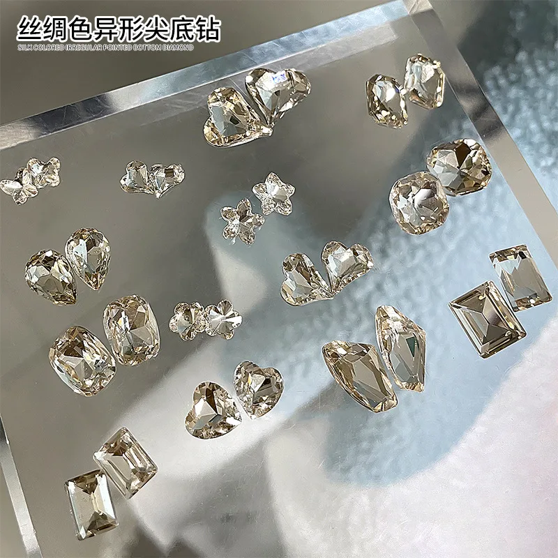 30PCS Sparkle Light Champagne Silk Sharp Diamonds Various Shape Crystal Nail Art Rhinestones Jewel Decorations Manicure Charms