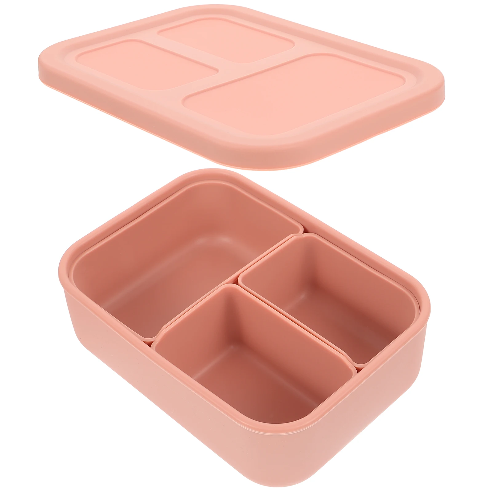 

Silicone Lunch Box Three Compartments Pink Microwave Safe Food Containers Portable Leak Proof Meal Prep Storage