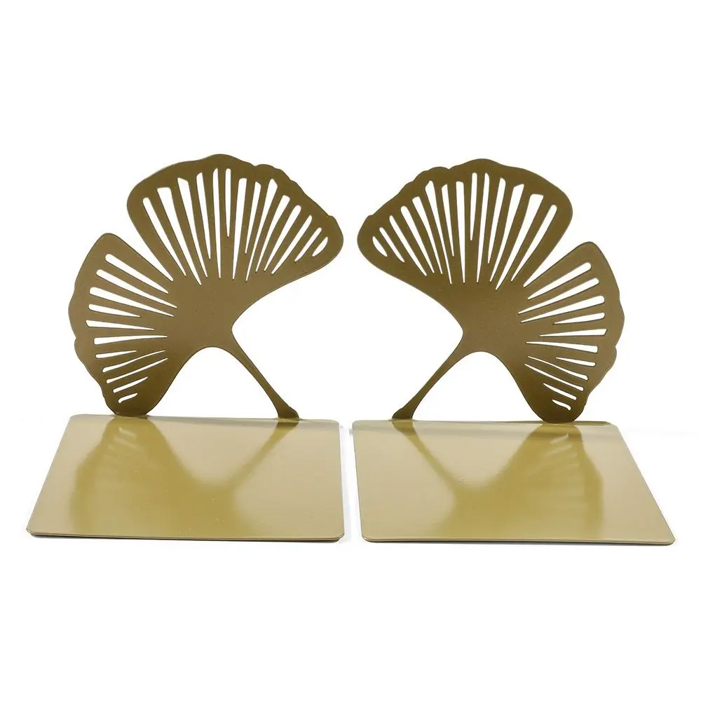 Modern Stylish L-shaped Folding Bookends Creative Hollow Out Ginkgo Leaf Bookshelf Durable Weighted Metal Book Rack Unisex