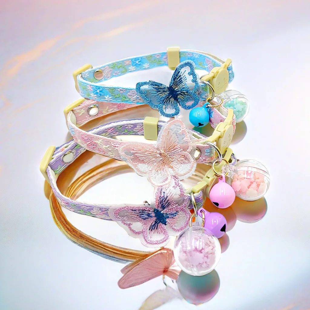 1 Stück im Dunkeln leuchtendes Katzenhalsband mit Schmetterlings- und Blumendesign, niedliches Katzenhalsband, Halsband für Hauskatzen/Außenkatzen, keine Batterie erforderlich – Detail 4