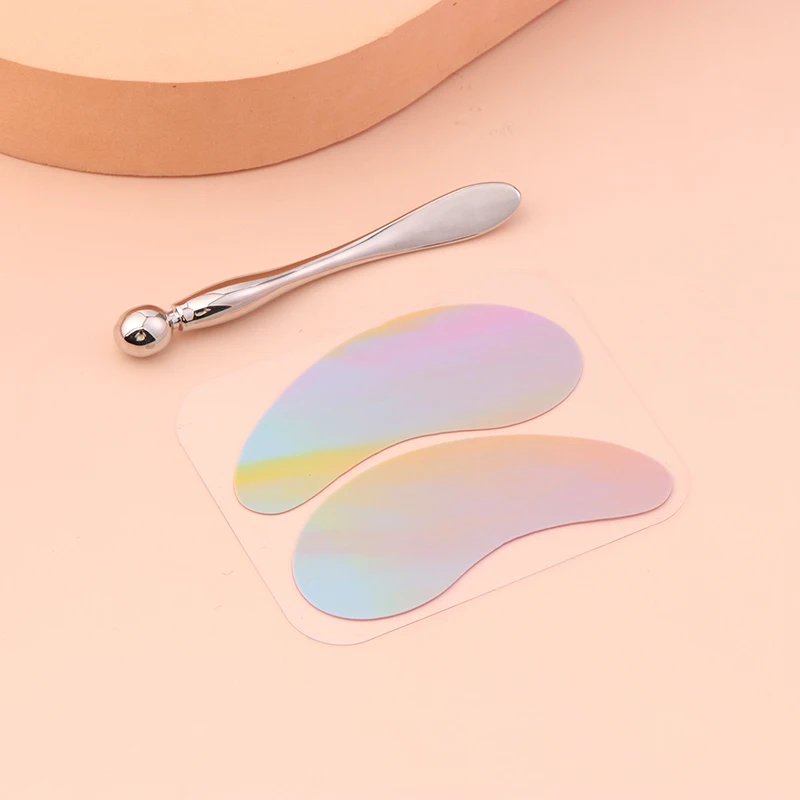 [MP] 1 paio di cuscinetti per occhi in silicone riutilizzabili Estensione ciglia super appiccicosa sotto lo cerotto in gel per occhi con strumento per il trucco del massaggiatore