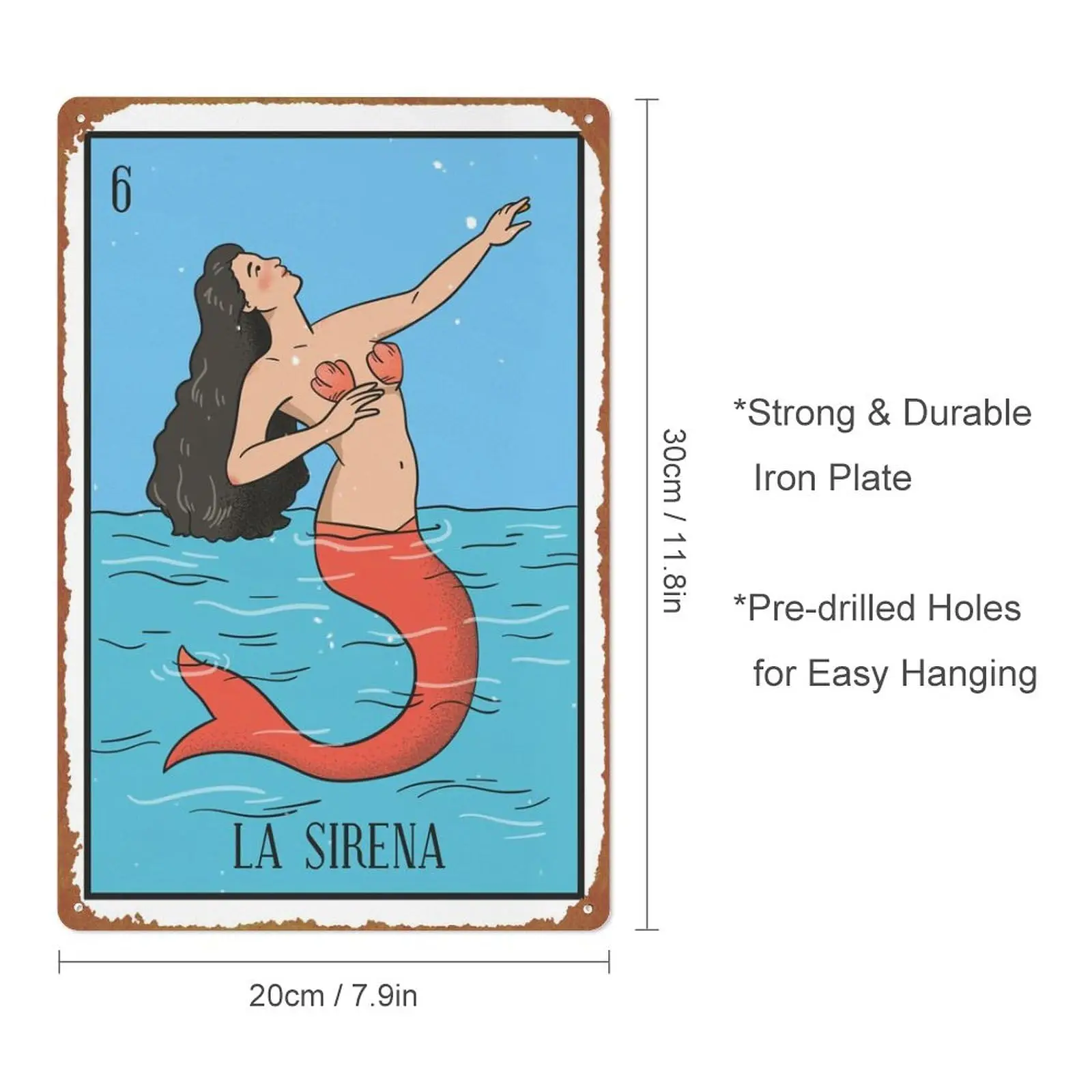 LA SIRENA MEXICAN LOTTERY Poster Vintage Tin Sign Unique Metal Wall Decor for Home, Bar, Diner, Pub,  ,Fun Kitchen Decor, Funny 