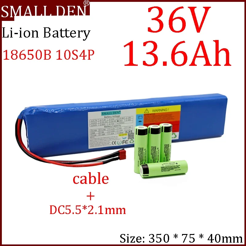 

New 36V 13.6Ah 18650B-10S4P lithium battery pack 42V 250W-500W motor using ebike with 15A BMS