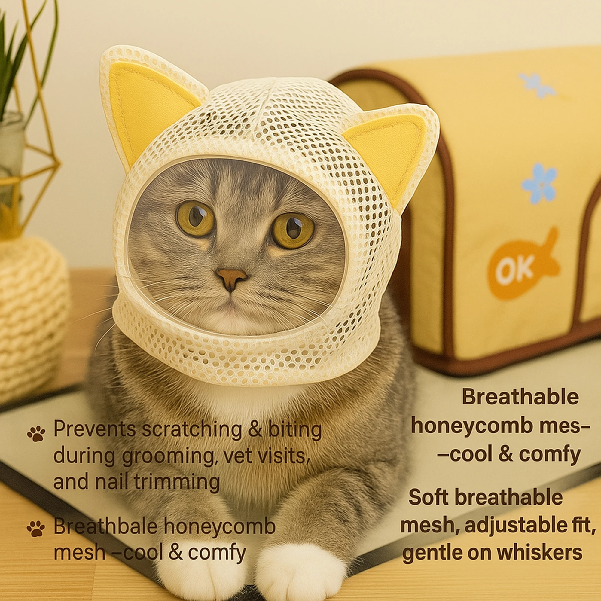 Katzen-Gesichtsmaske, atmungsaktiv, Anti-Leck-Schutz nach Operationen, verhindert Wundlecken, Nagelschneiden, Anti-Biss-Kopfbedeckung für Haustiere