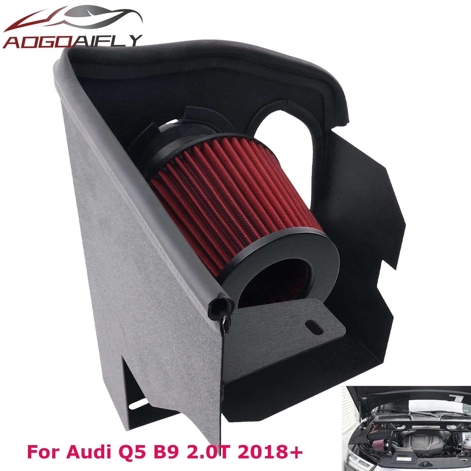 High Flow Cold Air Intake Kit Dry Air Filter + Heat Shield For Audi Q5 B9 2.0T 45 TFSI 2018+ Engine Parts