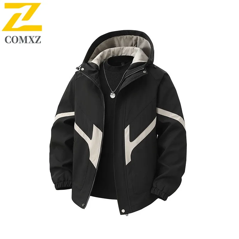 

COMXZ 2025 Мужская осенняя куртка, повседневная модная легкая ветрозащитная куртка для кемпинга и приключений, модная верхняя одежда с капюшоном