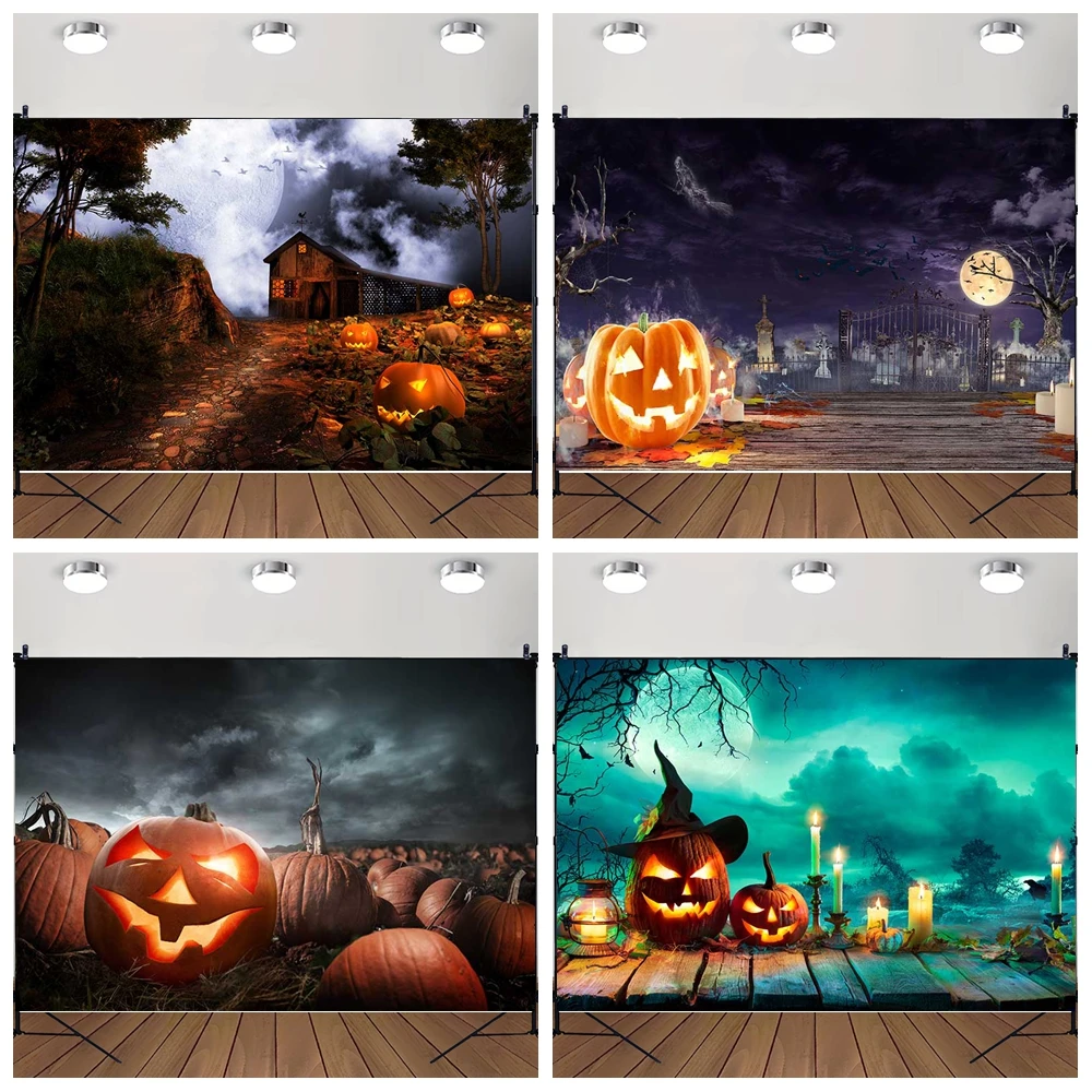 

MOON.QG Halloween Fantasy Backdrops Pumpkin Lanterns Witch Hats Ghost Castle Backgrounds For Photographs Party Supplies Studio
