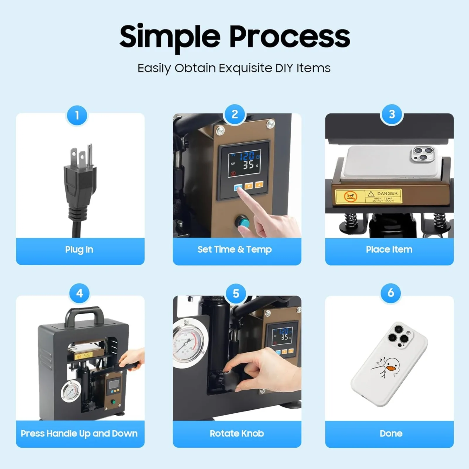 آلة الضغط الحراري الهيدروليكية BYMAOCAR 10 طن - آلة ضغط الزيت اليدوية المحمولة بقدرة 900 وات مع التحكم في درجة الحرارة/الوقت LCD (110 فولت)