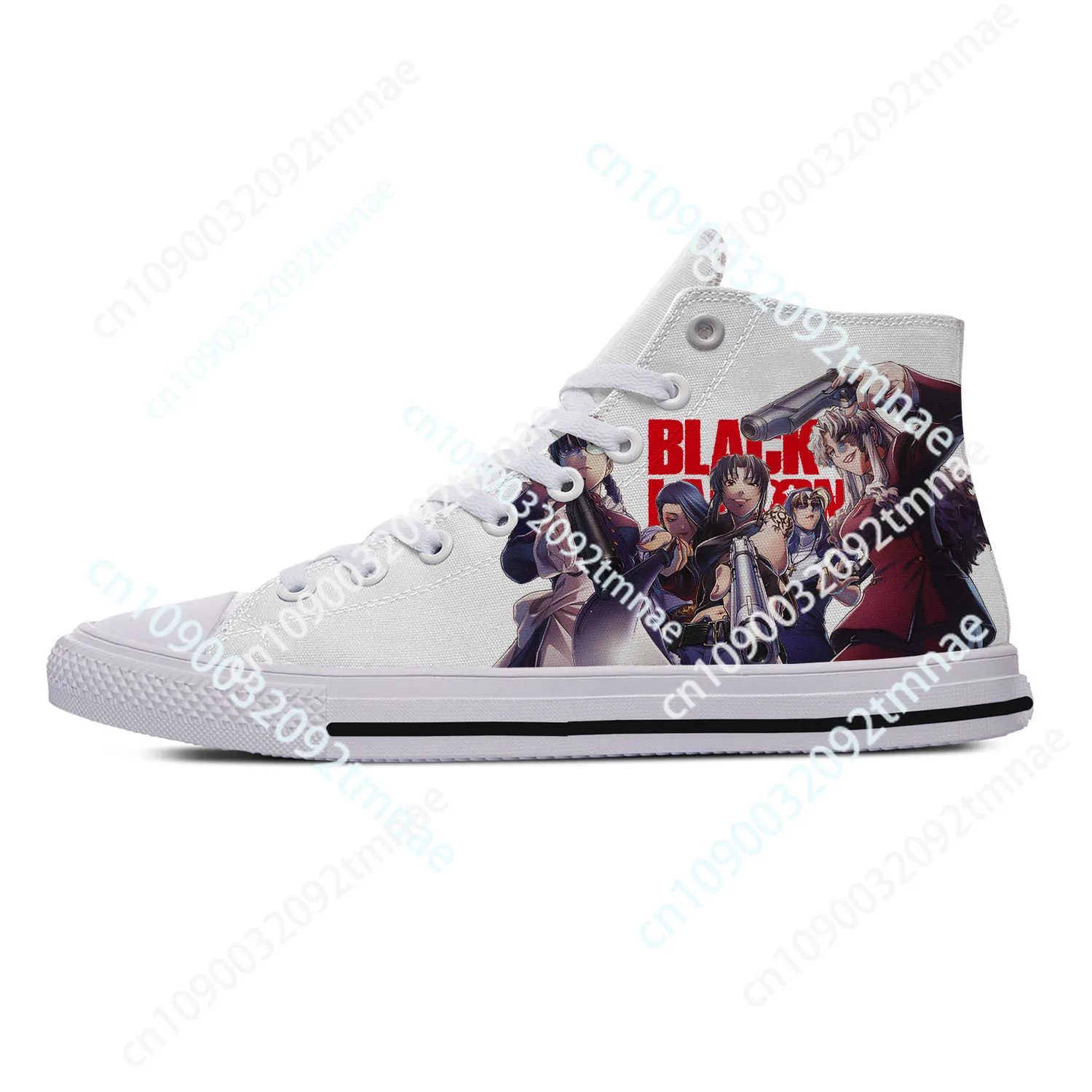 Hot Anime Black Lagoon White High Top Sneakers High Quality Mens Womens Teenager Canvas Sneaker Casual Couple Shoes Custom Shoe