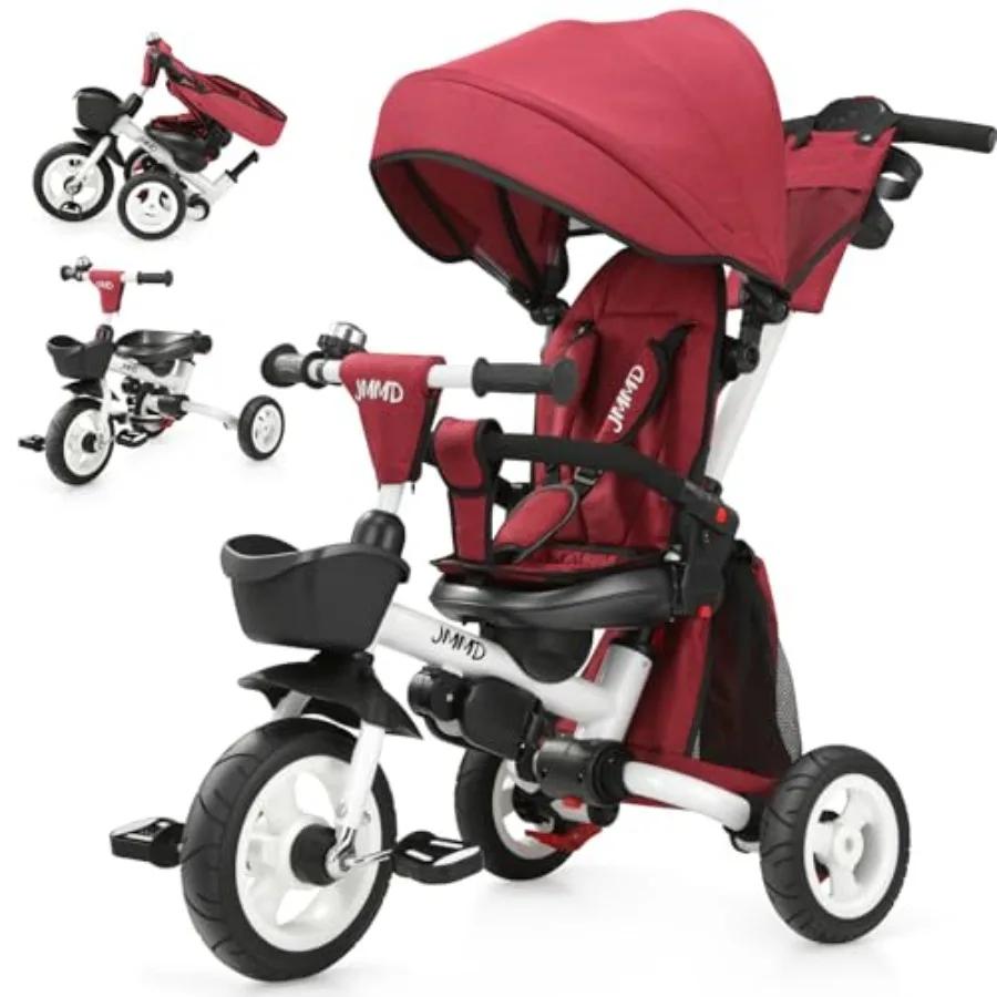 

8 in 1 Tricycle Stroller with Push Handle, Foldable Trike with 360° Swivel Seat, Reclining Backrest, All-Terrain Wheels, Dual Br