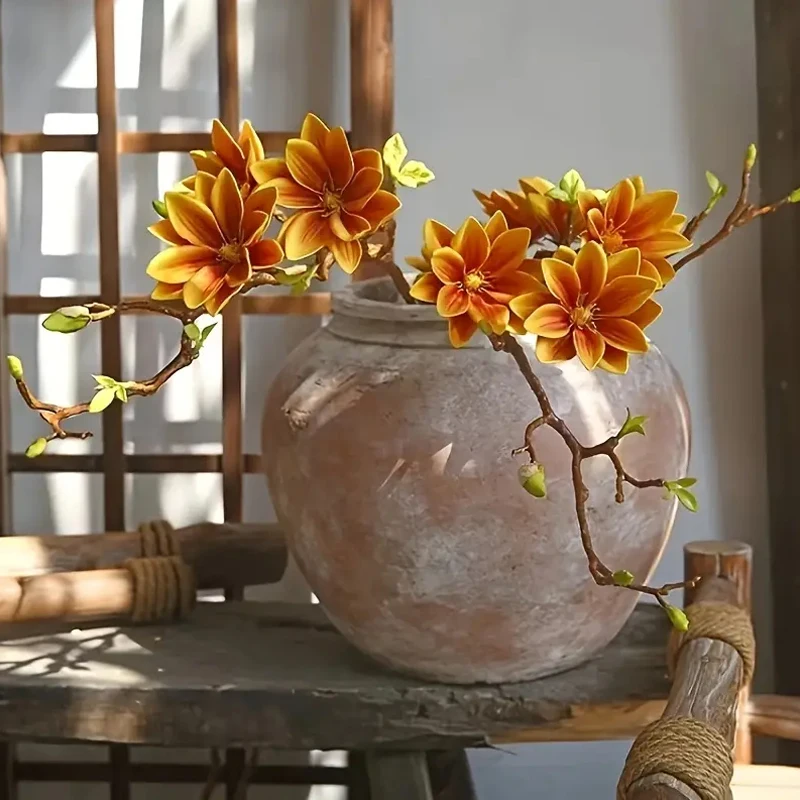 72 سنتيمتر اللمس الحقيقي إيفا ماغنوليا باقة كبيرة الأوركيد الزهور الاصطناعية فرع مع أوراق الزفاف المنزل الجدول زهرية حفلة الديكور