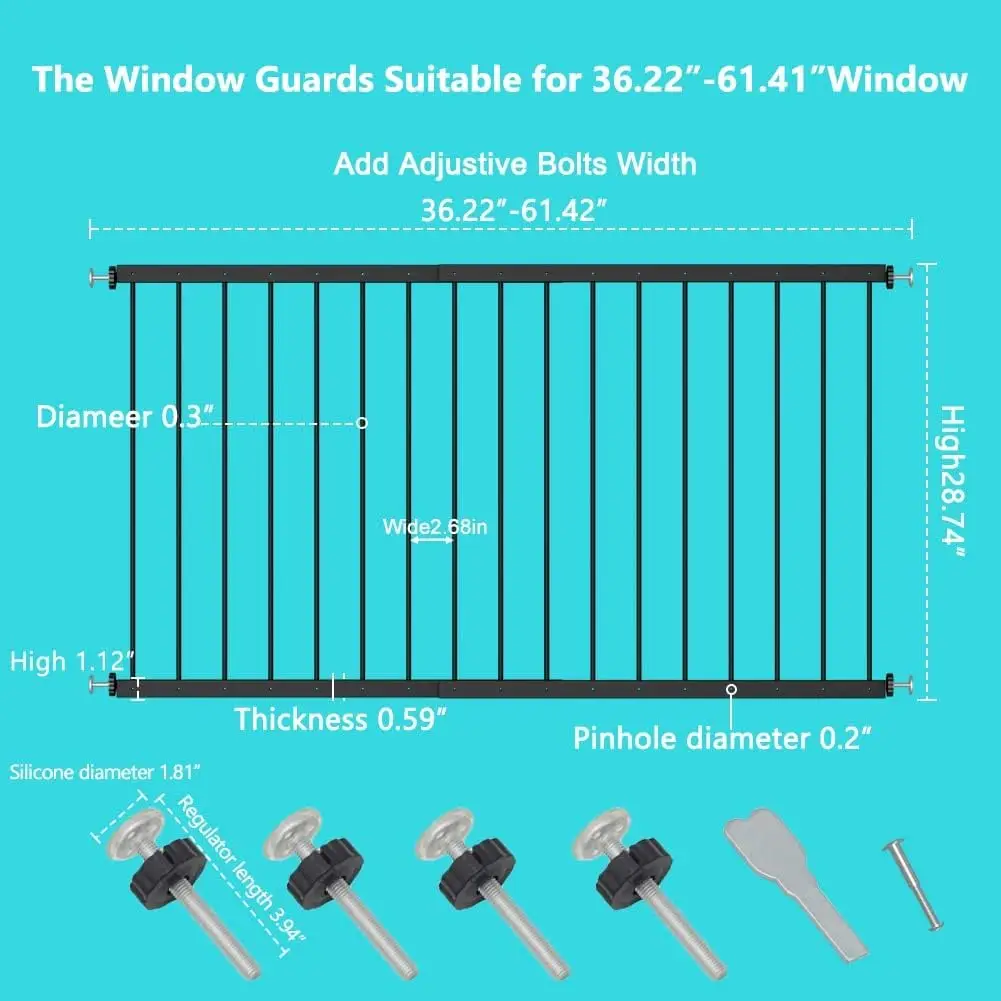 Protectores de seguridad de ventana negros para niños, niños pequeños, mascotas, a prueba de tensión Extra ancha, protector de ventana de seguridad, puerta