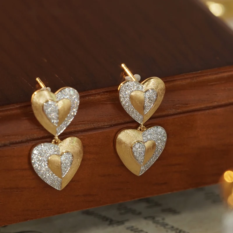 

Aazuo Vintage 18K Yellow Gold Real Diamond 0.54ct Fairy luxury Heart Shape Stud Earring Gifted For Women Advanced Wedding Party