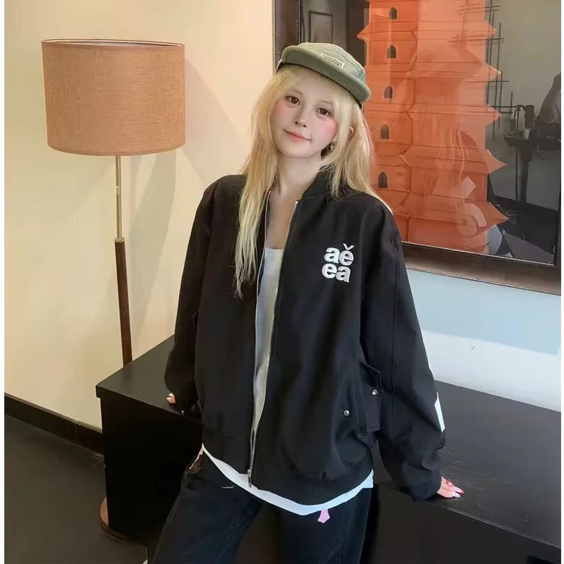 2026 Autumn Women Bomber Jackets Fashion Letras Y2K Hip Zipper Coat Fall Woman Coats Windbreaker Outerwears Femme Basic Jackets