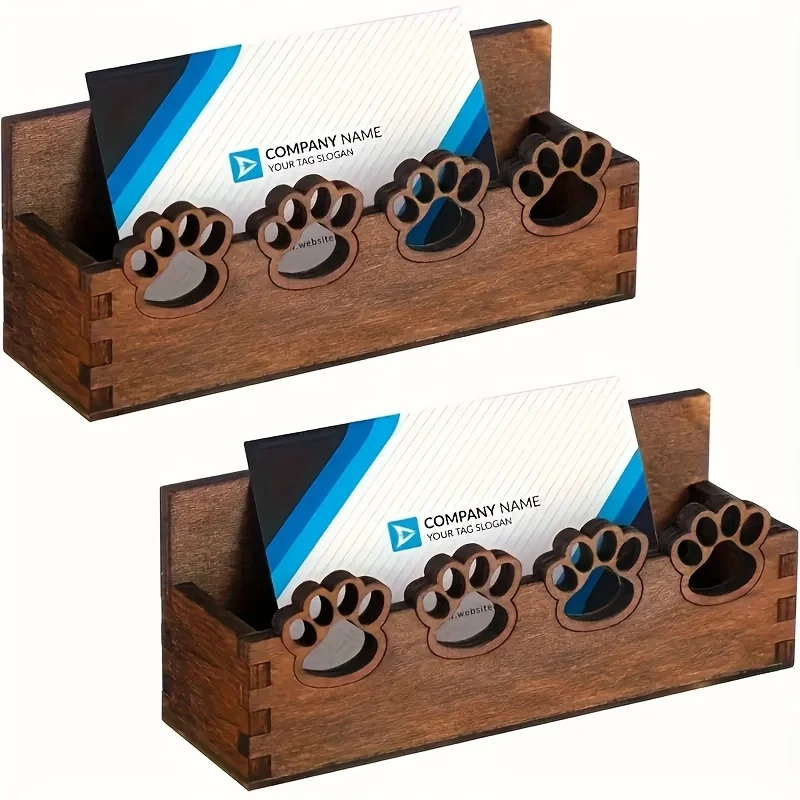 1 Stück Rustikaler Visitenkartenhalter aus Holz mit Pfotenabdruck-Design - Niedlicher Schreibtisch-Organizer mit Haustier-Motiv für Zuhause oder Büro, Schreibtisch-Accessoire