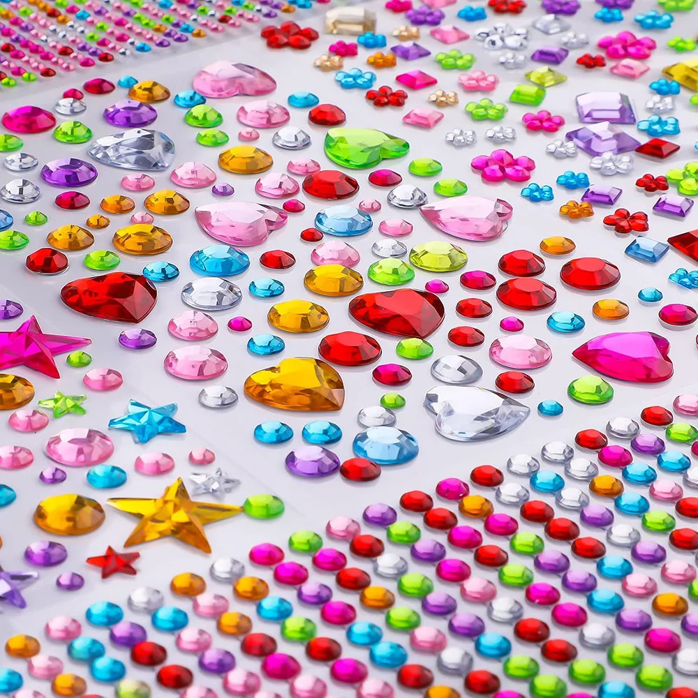 880Pcs Self Adhesive Gem Rhinestone Stickers, Multi Shape Acrylic , Acrylic Glitter Bling DIY Party Festival Makeup Decor Gift