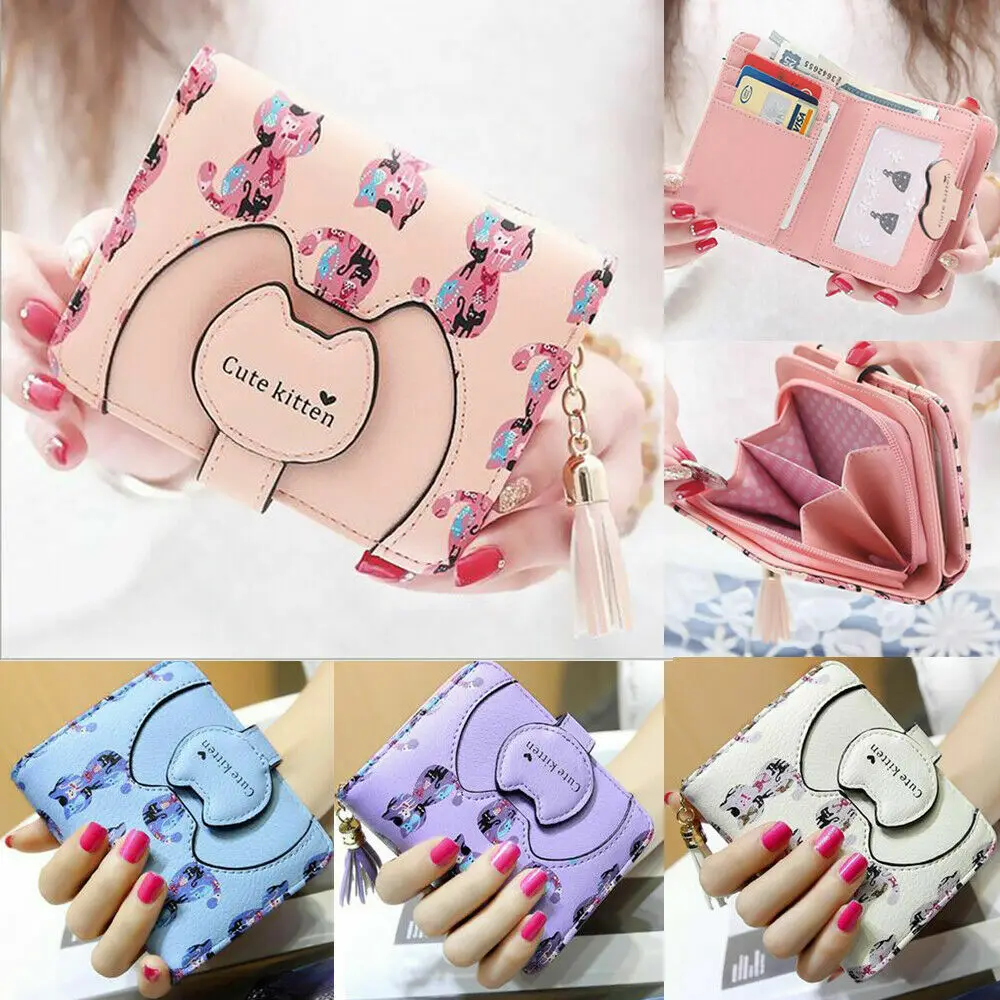 

Short Women's PU Leather Wallet Folding Credit Card Holders Cash Clip Small Casual Coin Purse Handbag Girls Lady Birthday Gifts