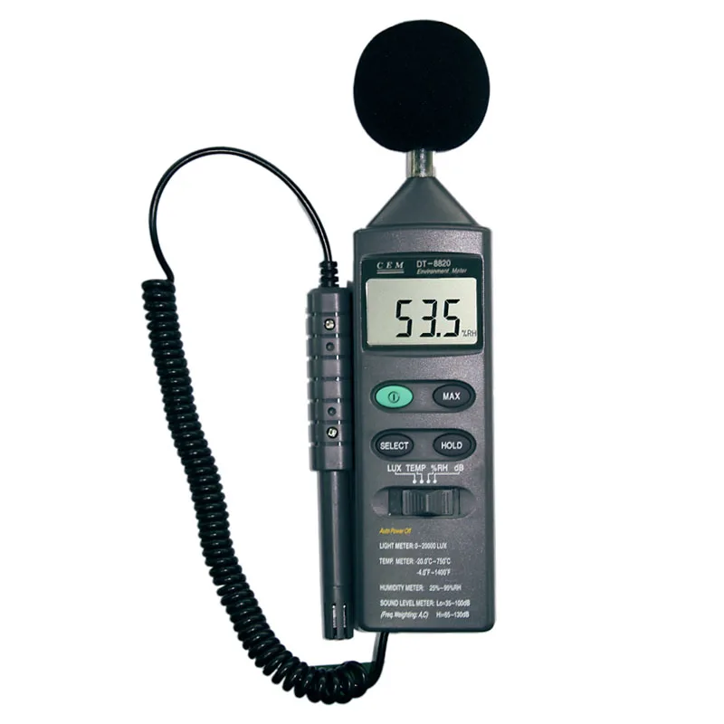 Handheld  Digital Multifunction Environment Meter designed with Sound Level Meter, Light Meter, Humidity Meter, Temperature Mete