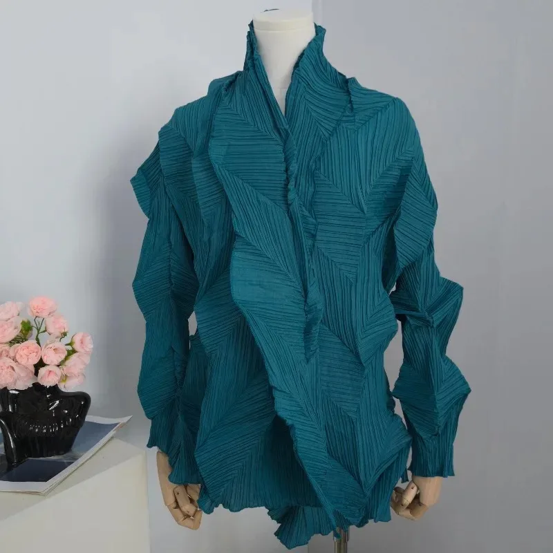 Miyake Pleated Niche Irregular Pleated Jacket Spring Summer New Unique Chic Outerwear Long Sleeve Solid Color Top for Women image 5