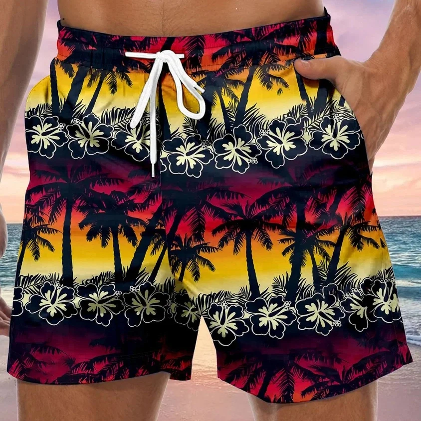 

Tropical Summer Men's Board Shorts Palm Tree Print Vacation Drawstring Swim Surf Shorts 3D Print Fashion Breathable Short Pants