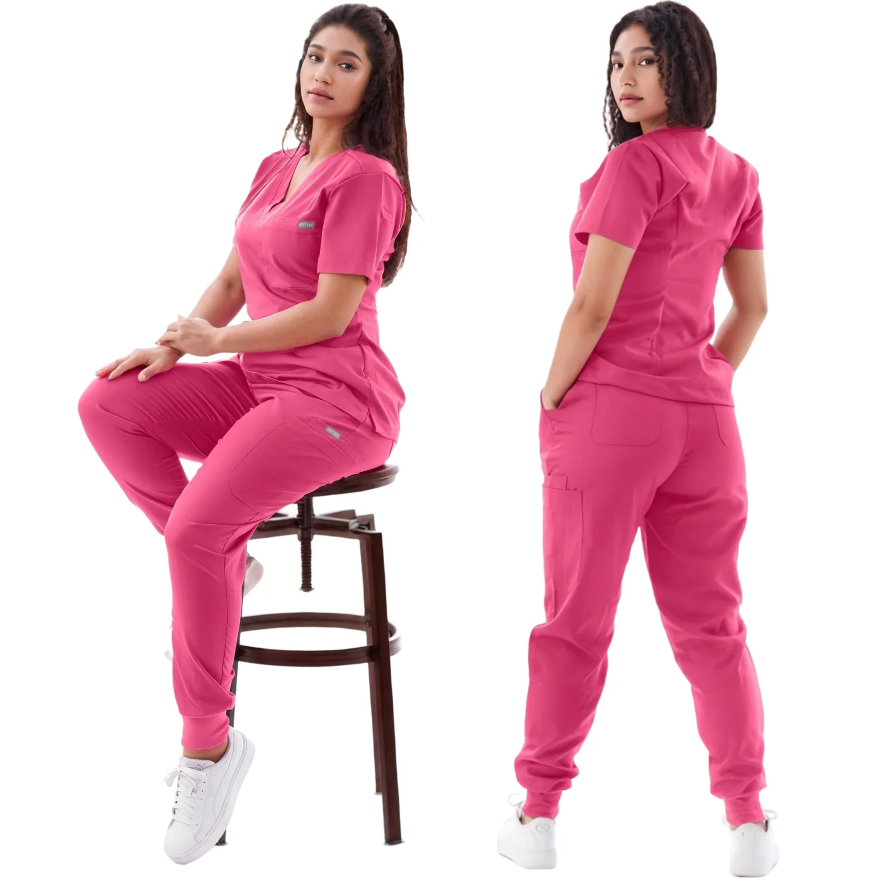 Multicolour Jogger Suits Doctor Nursing Uniforms Short Sleeve V-neck Tops Pocket Pants Nurse Scrubs Set Medical Clinical Clothes