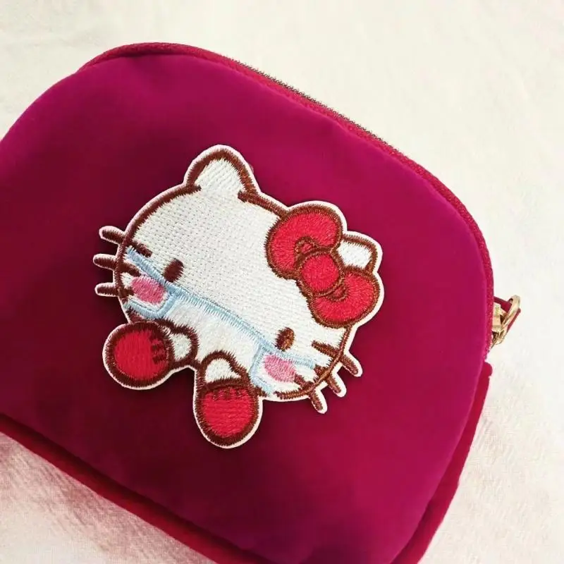 Kawaii Sanrio Hello Kitty Coin Purse Cartoon Anime Red Wear A Mask Kt Card Holder Mini Multi Functional Storage Bag Girls Gifts