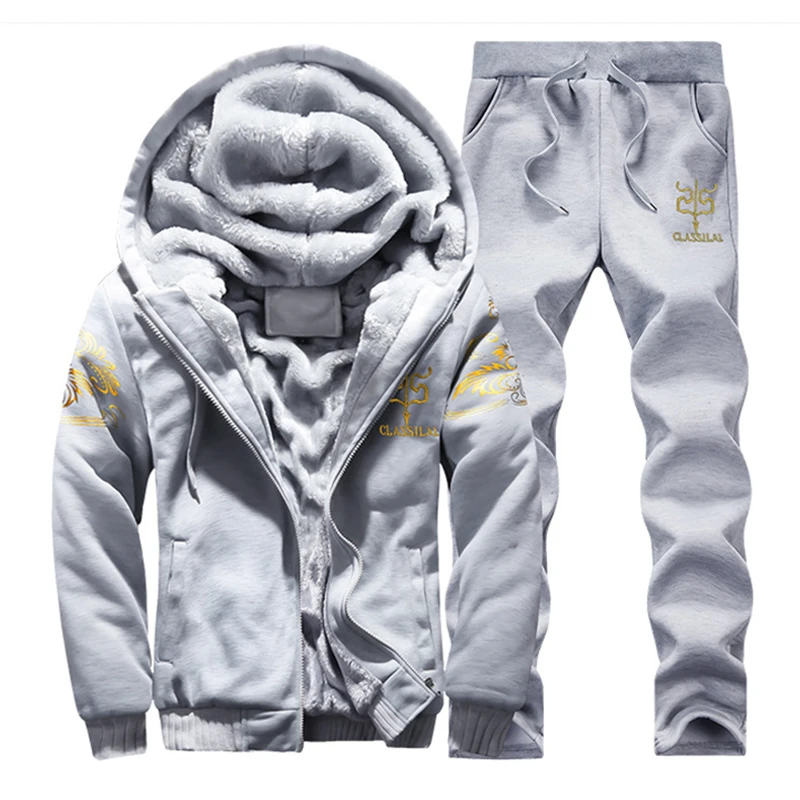 2024 Men's Fleece Hoodie Sets Winter Thick Warm New Tracksuit Zipper Hoodie Pants Pieces Outdoor Work Clothing Sweat Suit Male