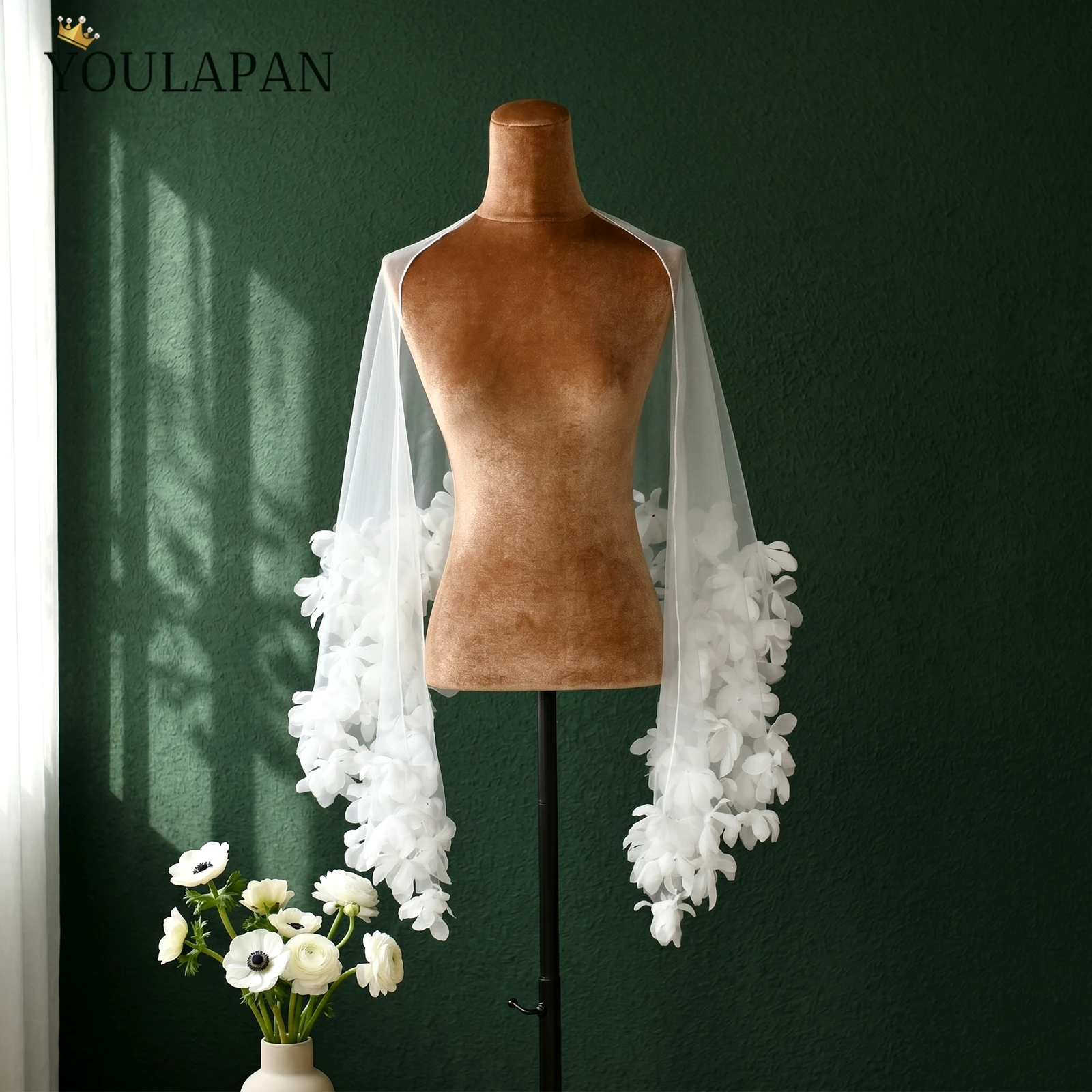 TOPQUEEN MG20 Brautschal mit Blumenrand, Tüll, Damen-Bolero, Brautjacke, Hochzeitsschleier, Capa Boda Novia, DIY, anpassbar – Detail 7