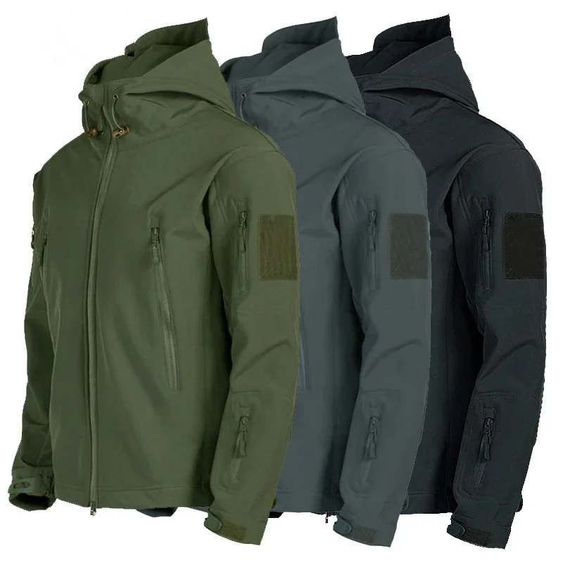 

Tactical Waterproof Hiking Camping Fleece Jacket Men Shark Skin Soft Shell Military Hooded Coat Army Camouflage Hunting Clothes