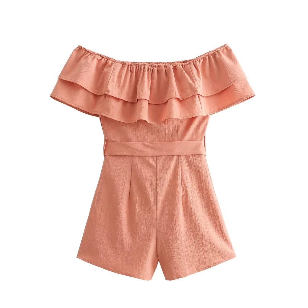 بذلة نسائية بكتف واحد PB & ZA ، تناسب الجسم ، شورت متعدد الاستخدامات ، حافة كشكشة ، طراز عصري وأنيق ، جديد ، ربيع