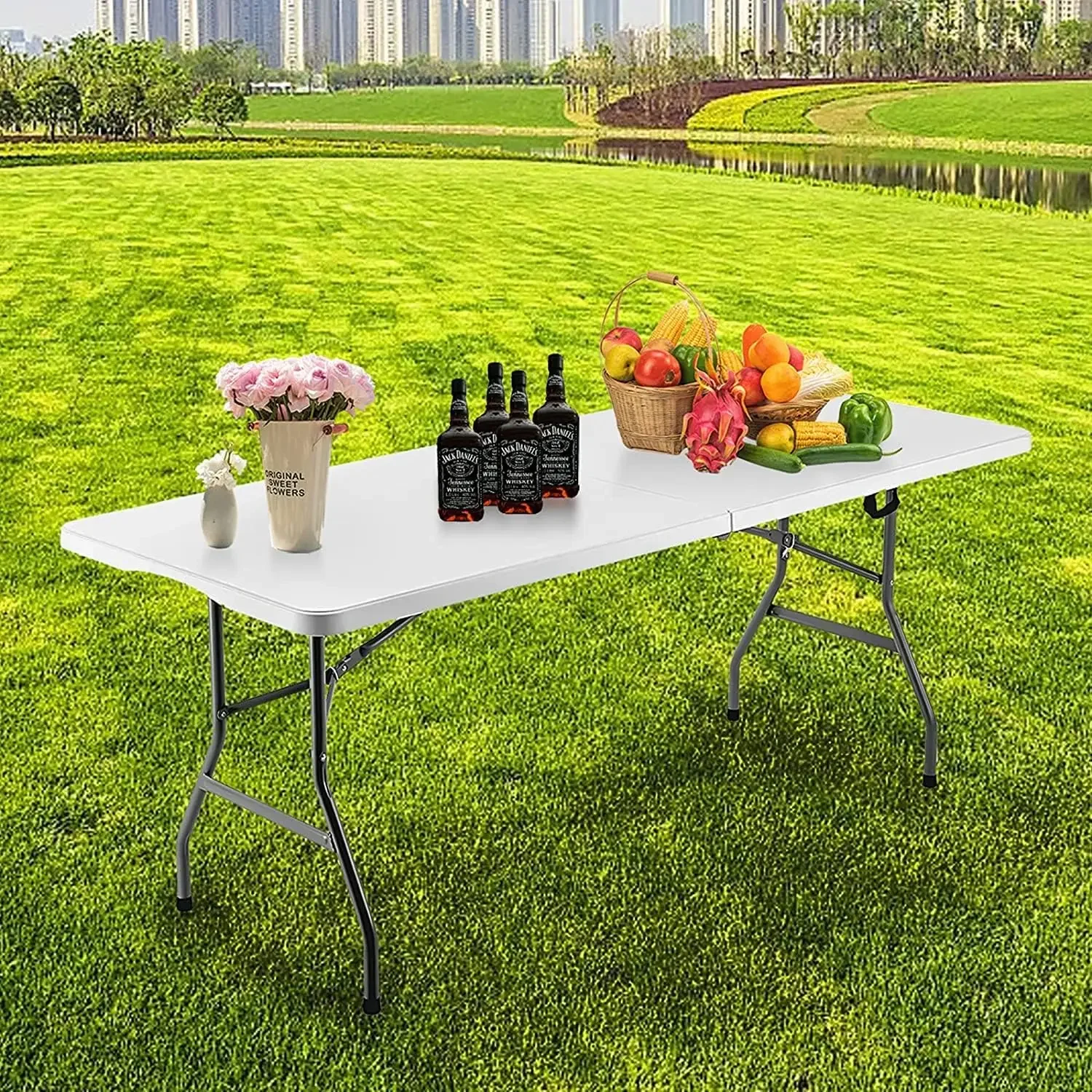 Folding Table 6ft Portable Plastic Folding Utility Table Plastic Dining Table for Indoor and Outdoor Camping, Picnic and Party