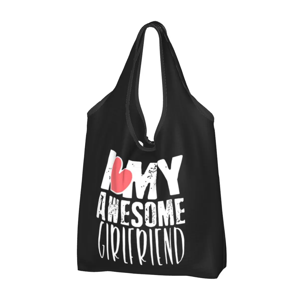 Cute I Love My Awesome Girlfriend Boyfriends Portable Tote Shopping Bags Reusable Shopper Bag Grocery Handbag Shoulder Bag