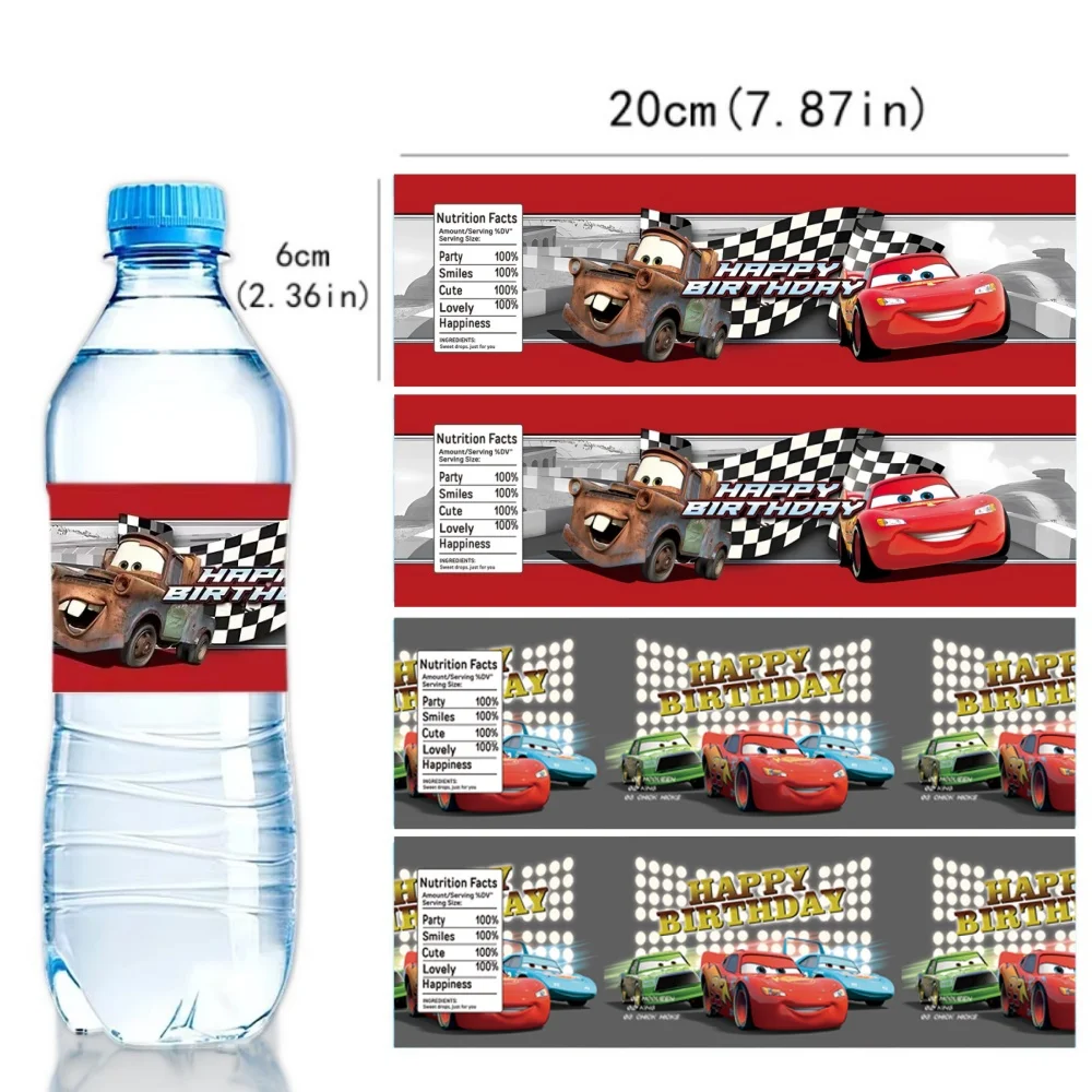 Disney Cars Water Bottle Labels Party Supplies Lightning McQueen Birthday Decorations Stickers for Boys Girls Baby Shower Party