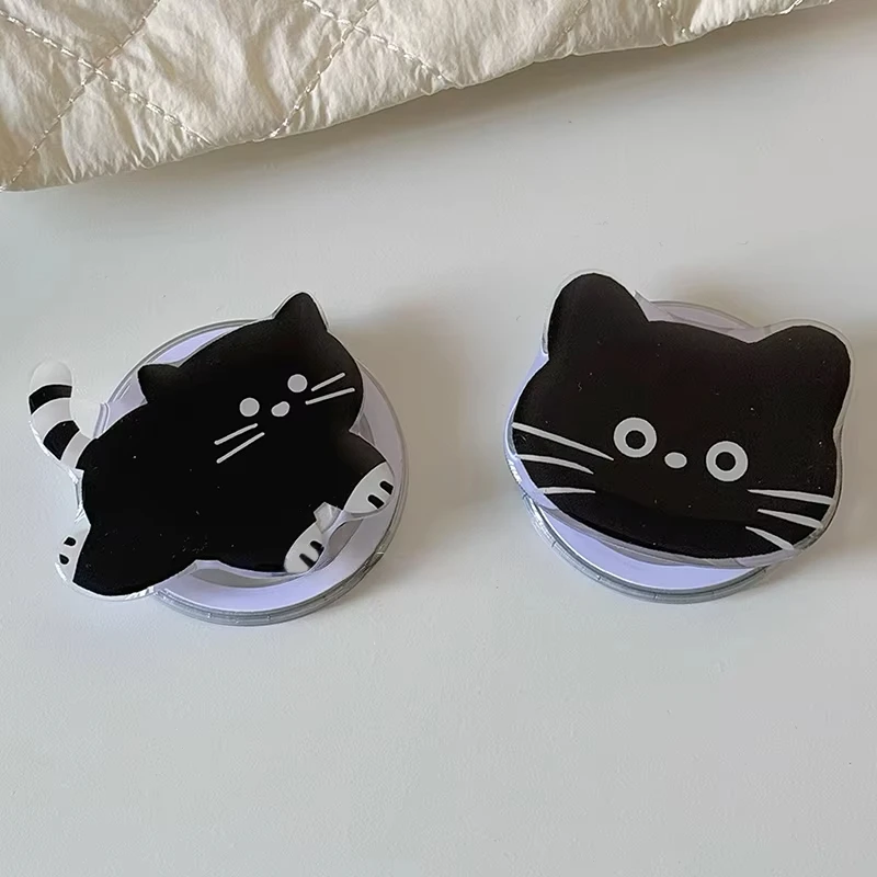 Korea Cute Cartoon Black Cat Magnetic Holder Grip Tok Griptok Phone Stand Holder Support For iPhone 15 For Pad Magsafe Smart Tok