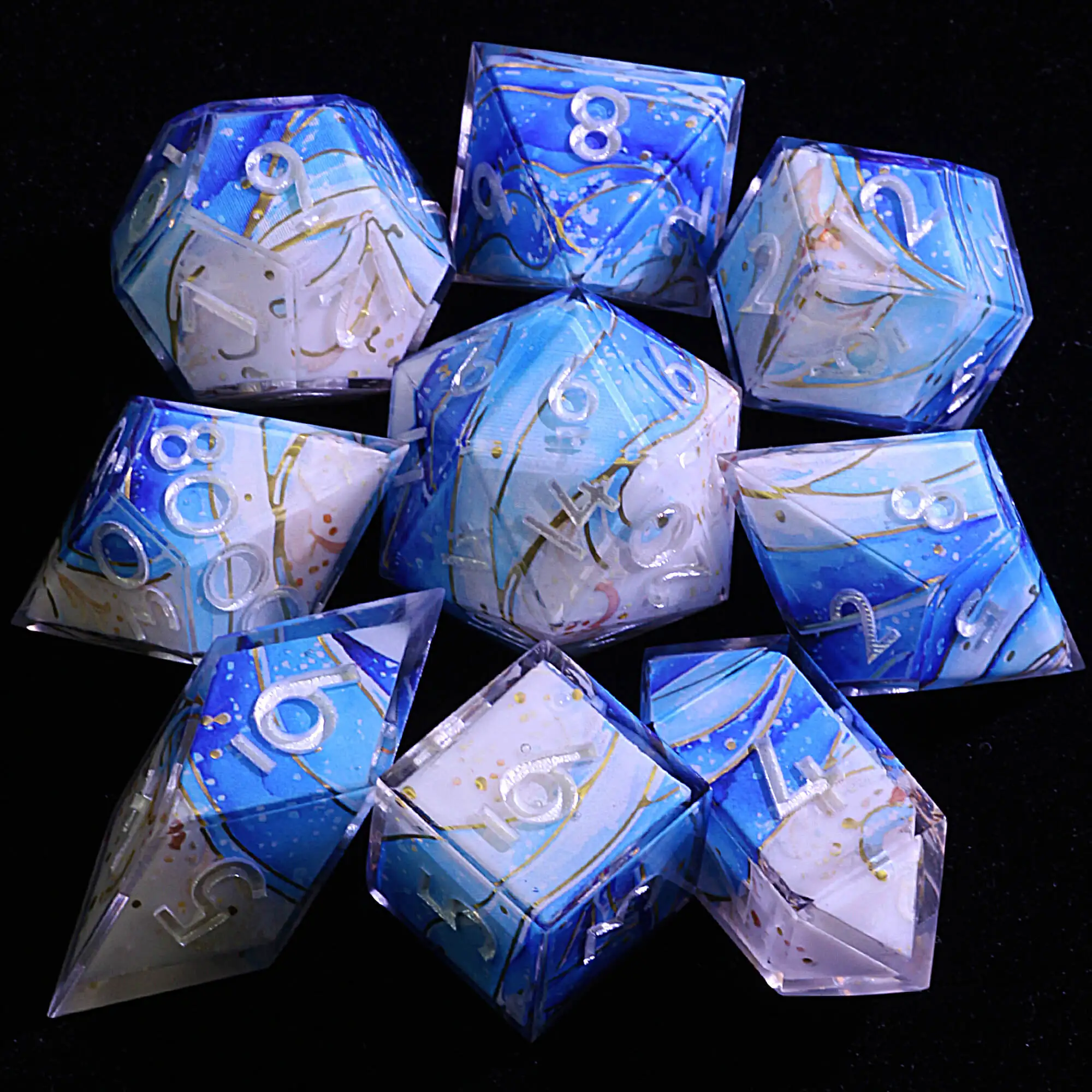 9 Polyhedral Resin DD Sets of Dice Saltspray