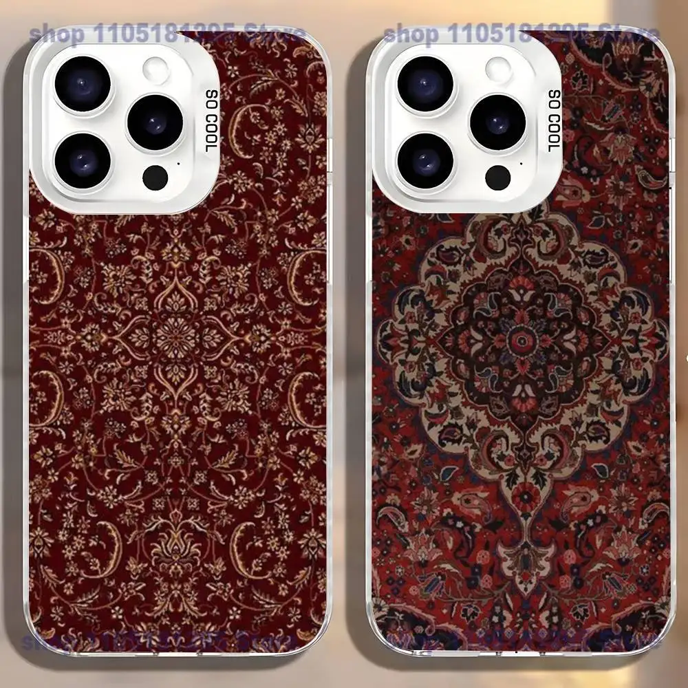 

Persian Carpet Floral Pattern Phone Case For iPhone17,16,15,14,13,12,11,Mini,Pro,SE,MAX,plus,White Matte Shockproof Cover