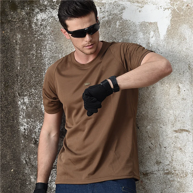 Round Neck Quick-Drying Tshirt Mens Short Sleeve Loose Summer Outdoor Tactics Tops Multi-Functional Military Fan Stretch T-shirt