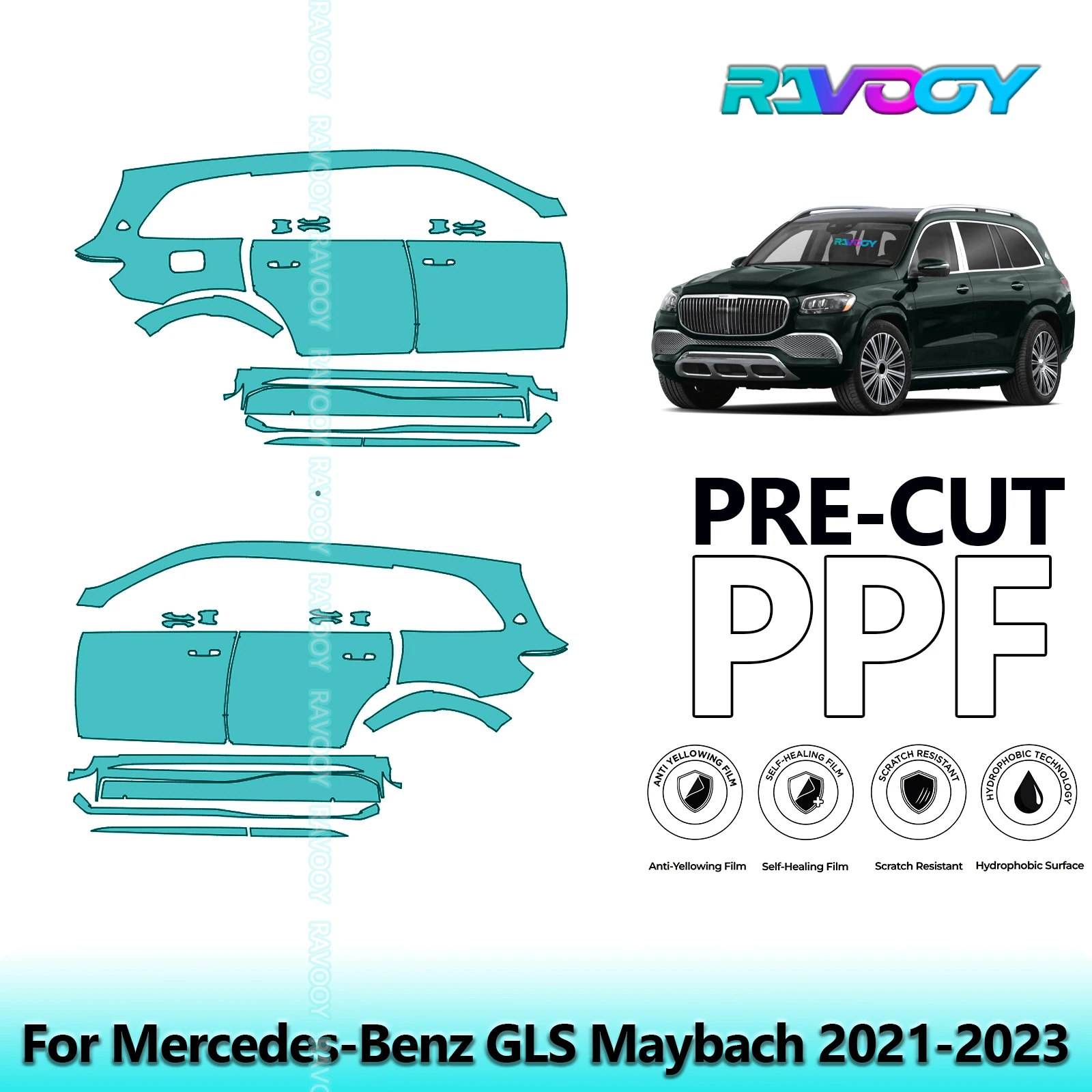 

For Mercedes-Benz GLS Maybach 2021-2023 8.5mil Clear Matte Pre-Cut PPF Door & A/B Pillar Kit TPU Paint Protection Film Set