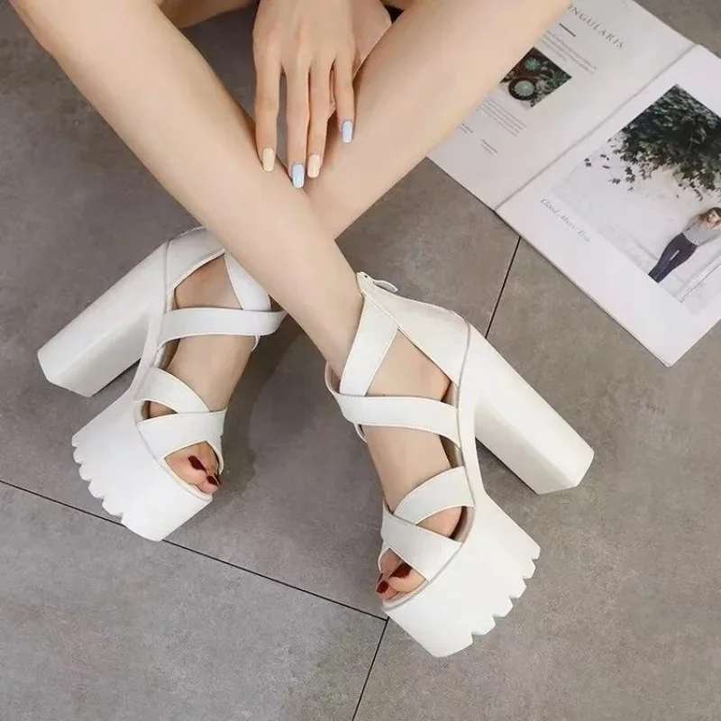 2024 Summer Genuine Women Platform Sandals Wedges High heel 14cm Peep Toe Mixed Colors Sweet Woman Shoes Sexy Ladies Shoes