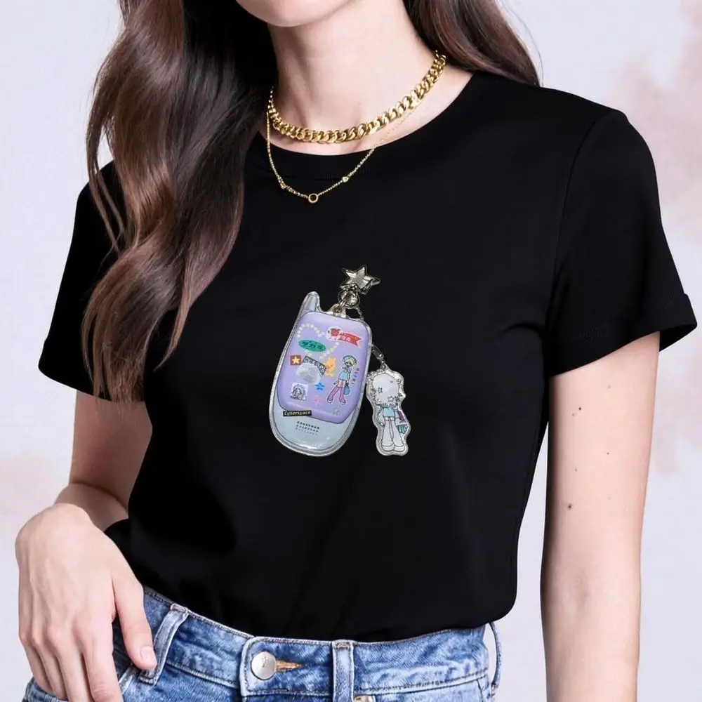2000s Y2k Clothes Vintage Flip Phone Graphic T-Shirt Women Summer Short Sleeve Kawaii Print Tops Female Casual Fashion Harajuku