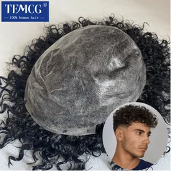 15MM Curly Male Hair Prosthesis Toupee Men Wig Indian Human Hair Comfortable Skin Base Wigs For Men System Replacement Man Wig