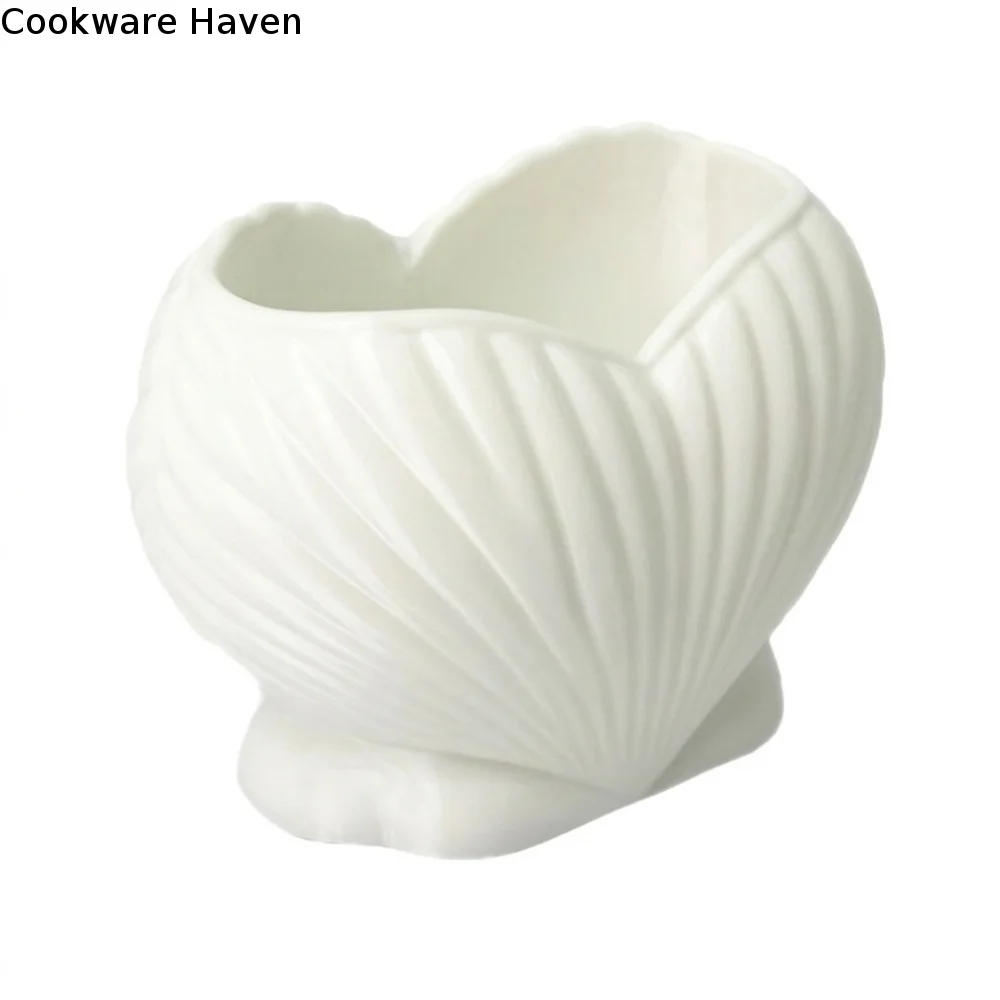 3D Printed Shell Shape Toothpaste Toothbrush Holder Aesthetic Plastic Heart Shell Desk Organizer Stable Base Coastal Style
