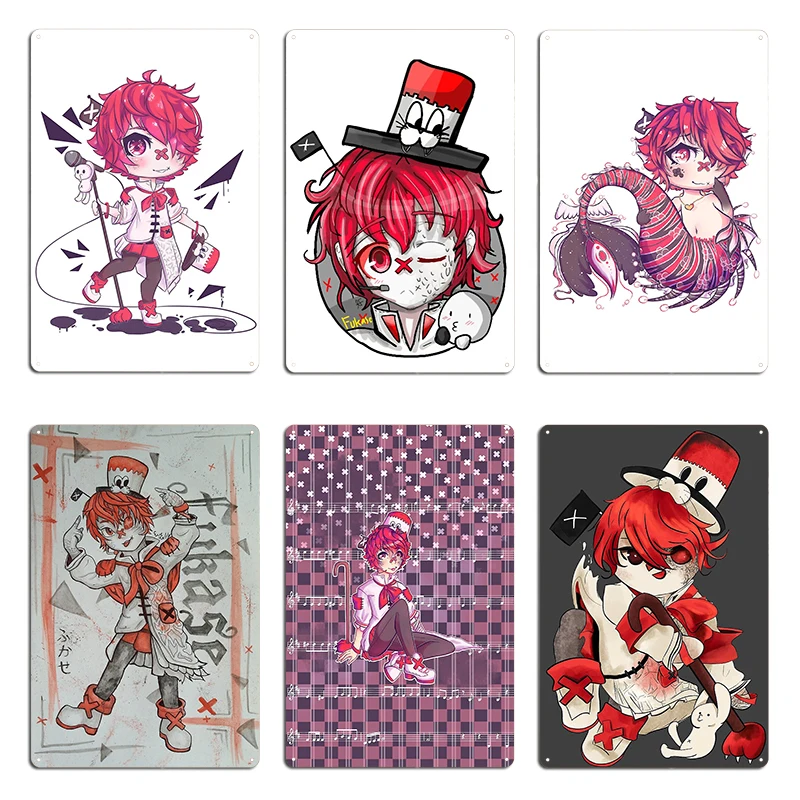 placa-de-metal-vintage-com-design-de-personagem-de-cinema-arte-vocaloid-fukase-por-kibo-kibo-chibi-com-microfone-poster-de-lata-vintage