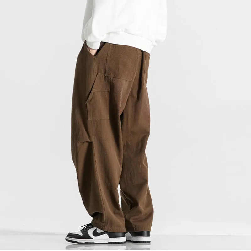 

Retro Japanese Sle Wide Leg Straight Cut Work Pants Loose Fit Youthful Casual Long Trousers for Men Spring Autumn Wear