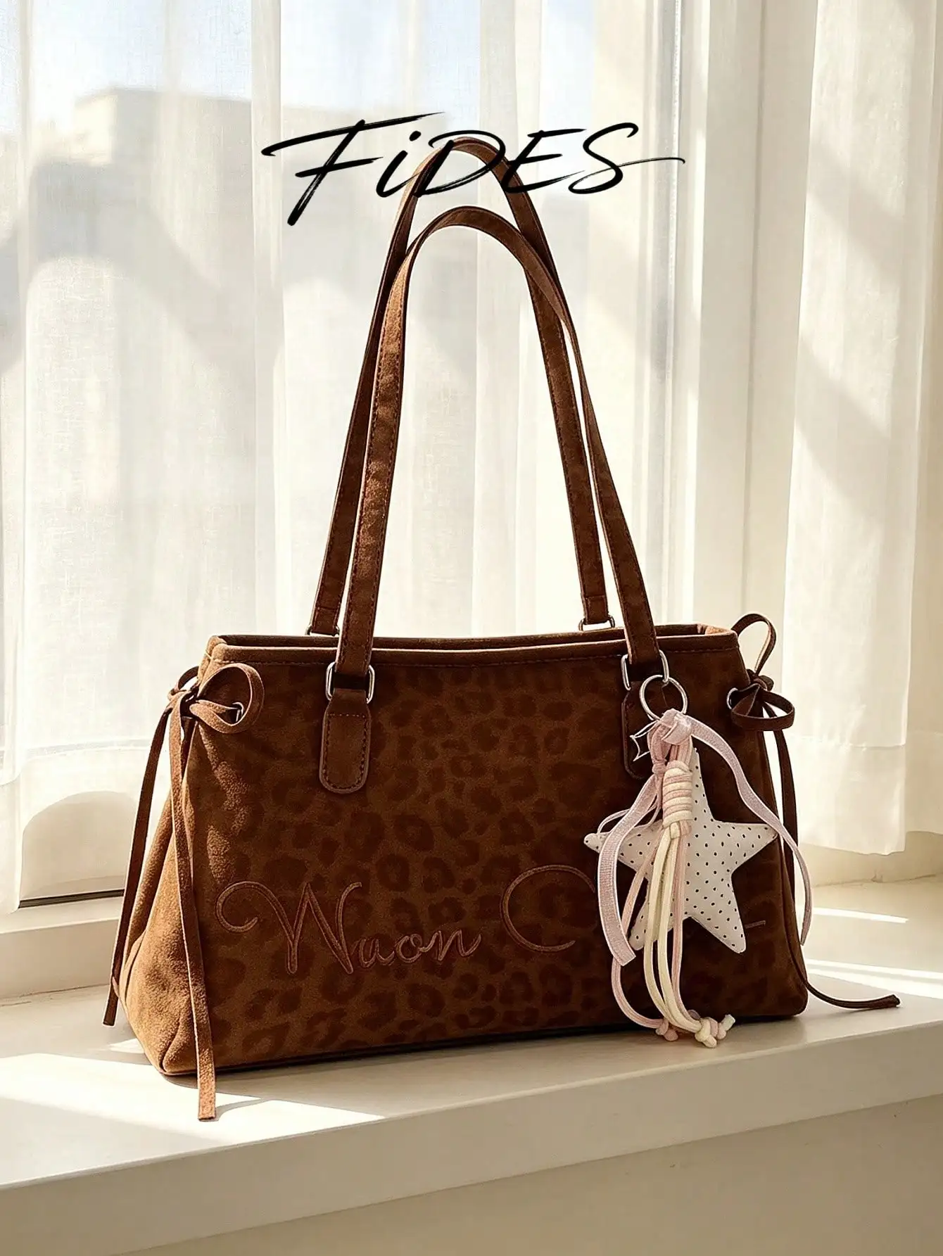 1PC New Women's Vintage Leopard Print Shoulder Underarm Bag, Exquisite Letter Embroidery With Star Pendant Accessory, Side Drawstring Design, Large Capacity Practical Bag Style, Versatile Women's Bag For Daily Commute sg260809161175899617451