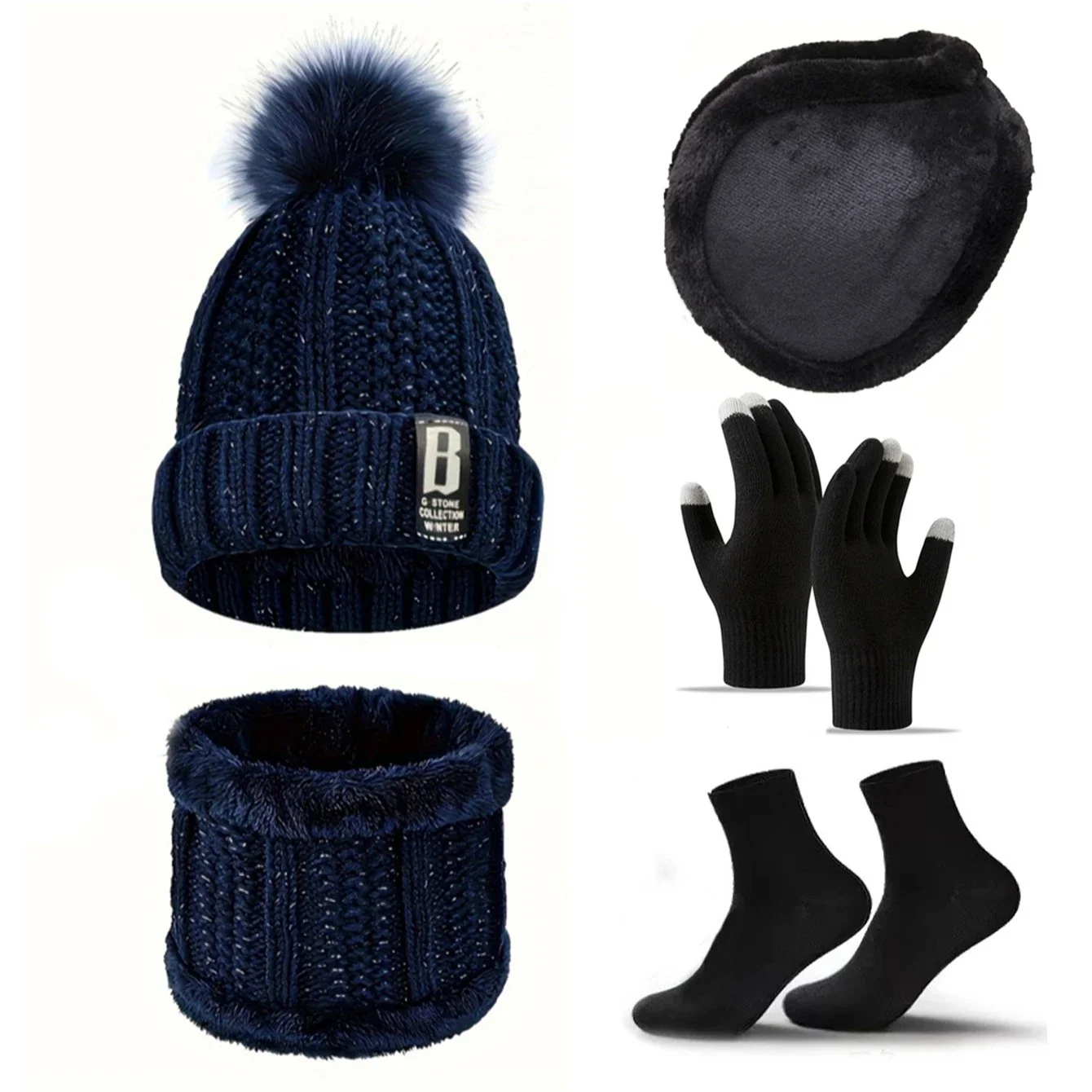 5 قطعة قبعة الشتاء قبعة صوف قبعات صغيرة للنساء الدافئة سميكة الشارع الشهير محبوك قبعة وشاح قفازات الجوارب الخريف والشتاء قبعة